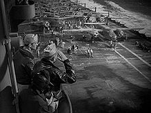 B-25 bombers awaiting takeoff from the deck of the Hornet
